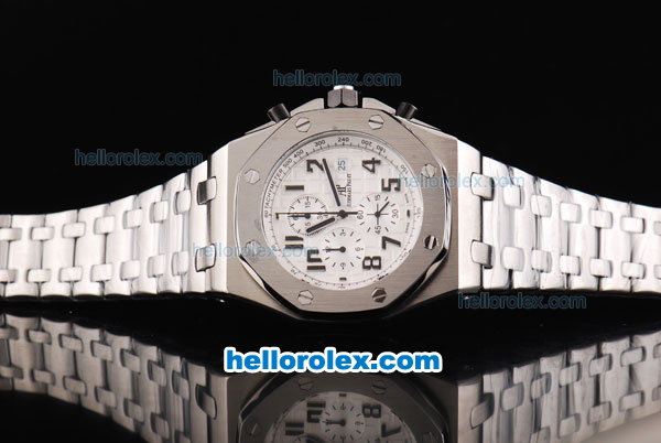 Audemars Piguet Royal Oak Offshore Chronograph Quartz Movement White Grid Dial with Black Numeral Marker-SS Strap - Click Image to Close